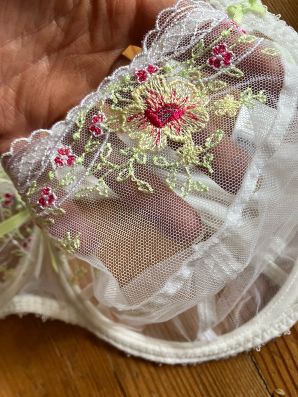Freya White Sheer Underwire Bra with Pink & Light Green Floral Accents - Picture 4 of 8